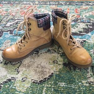 Tan hiking boots